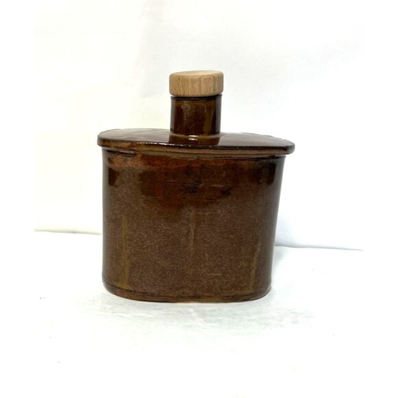 Icy Road Clay Pottery Stoneware Flask Pelican Wood Cork Stopper Artist Stamped - Picture 3 of 9
